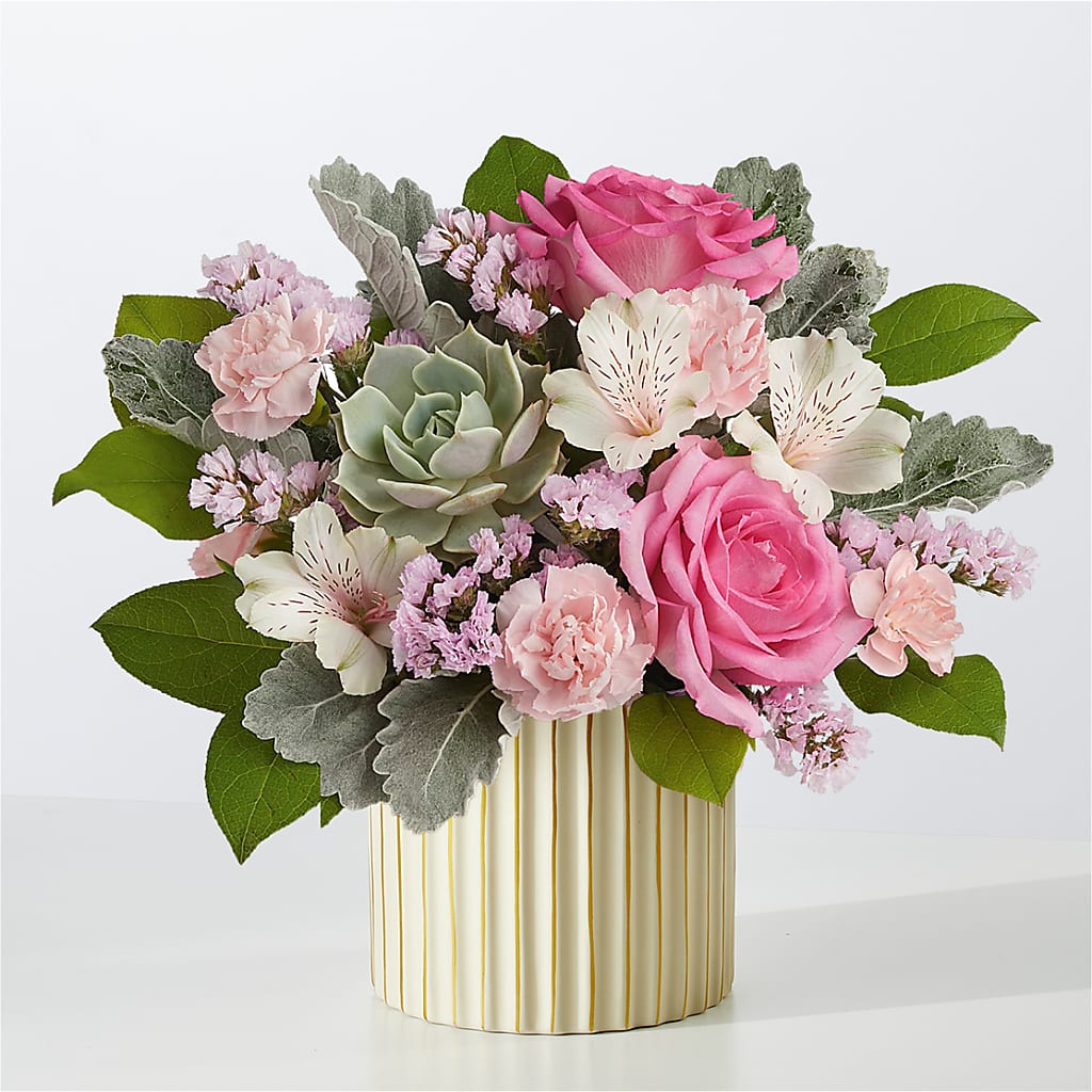 Dusty Rose Bouquet with Ivory Vase – Herbert E Berg Florist Inc, Worcester MA