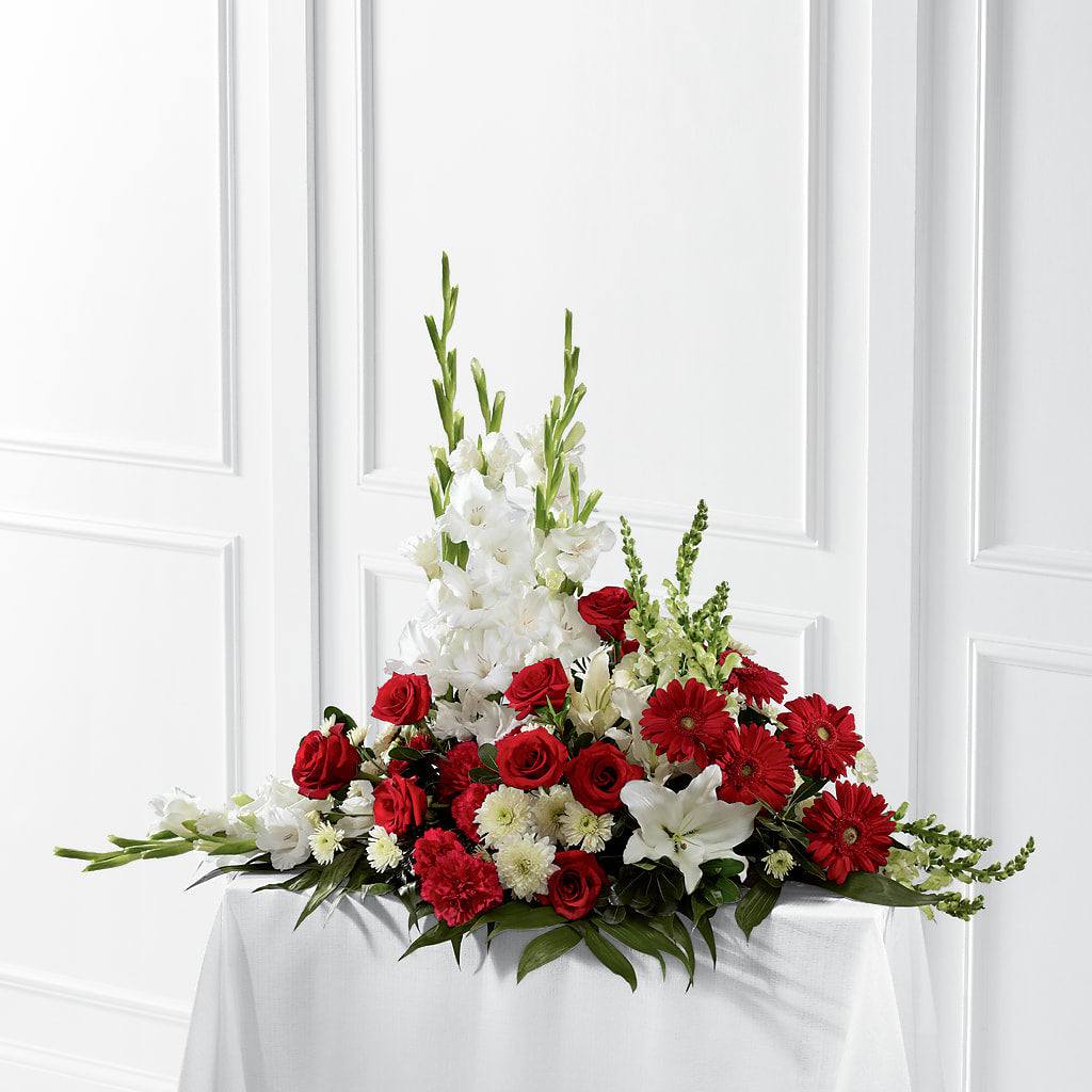 Crimson & White Arrangement – Herbert E Berg Florist Inc, Worcester MA