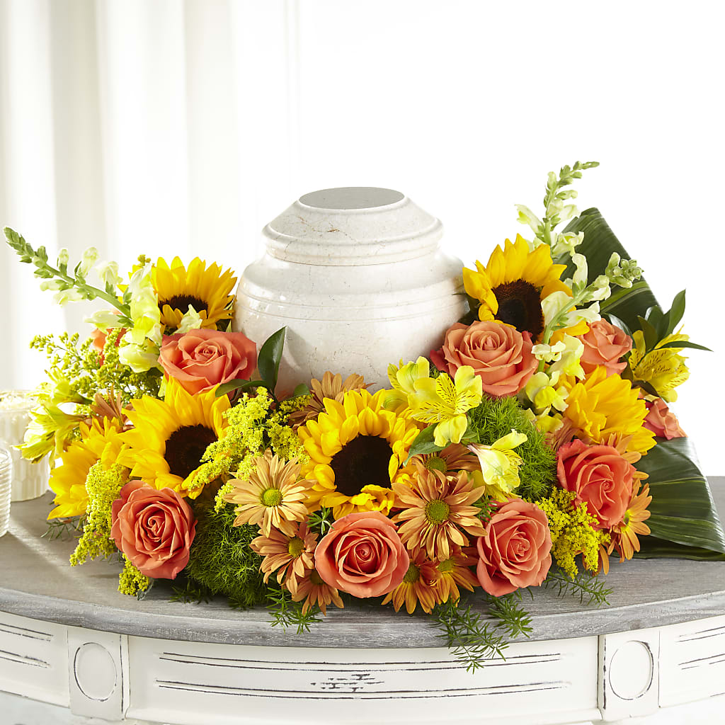 Faithful Sunflower Cremation Adornment – Herbert E Berg Florist Inc, Worcester MA