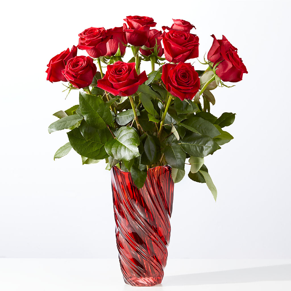 Classic Love Red Rose Bouquet with Luxe Swirl Vase – Herbert E Berg Florist Inc, Worcester MA