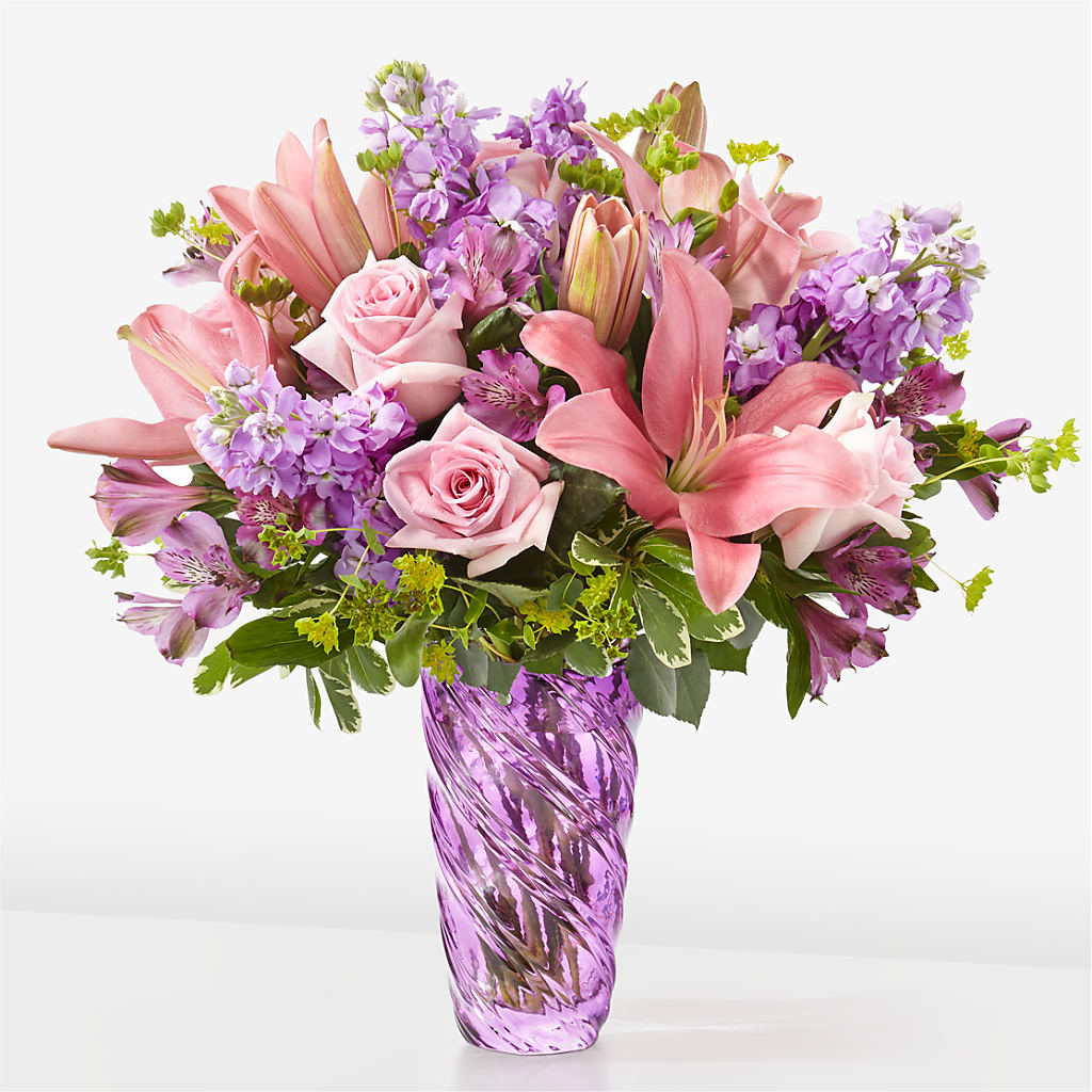 Precious Petals Bouquet with Luxe Swirl Vase – Herbert E Berg Florist Inc, Worcester MA