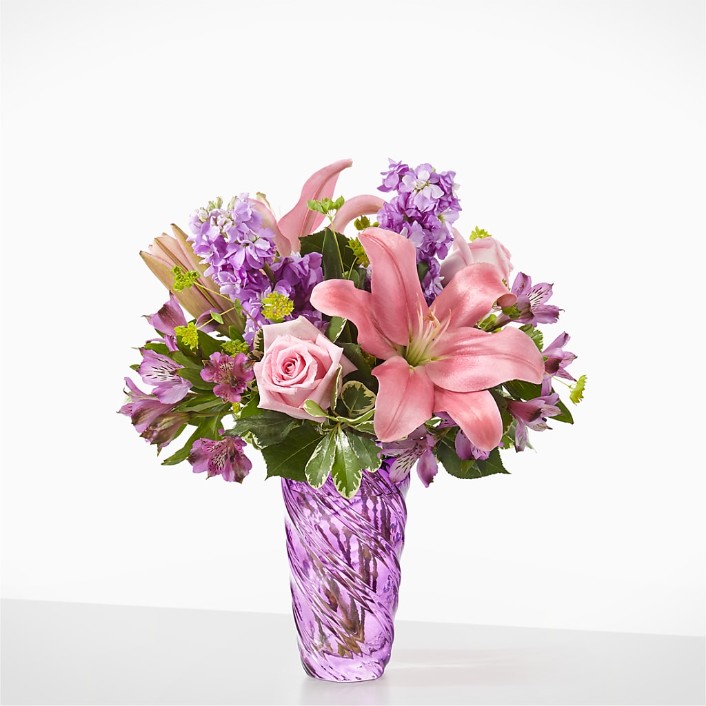Precious Petals Bouquet with Luxe Swirl Vase – Herbert E Berg Florist Inc, Worcester MA