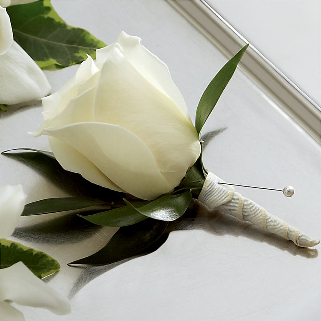 White Rose Boutonniere – Herbert E Berg Florist Inc, Worcester MA