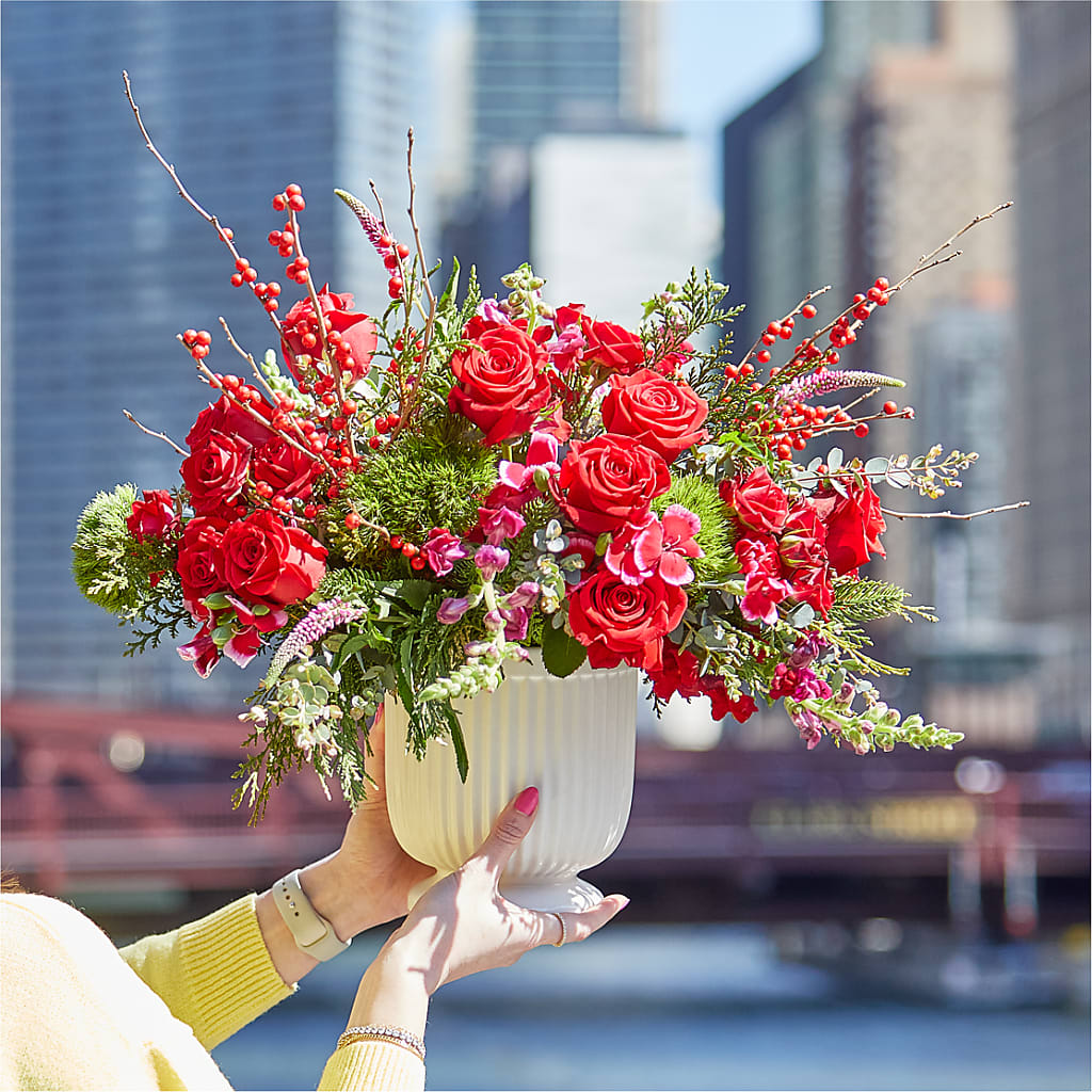 Big Red Bow Bouquet –  Herbert E Berg Florist Inc, Worcester MA