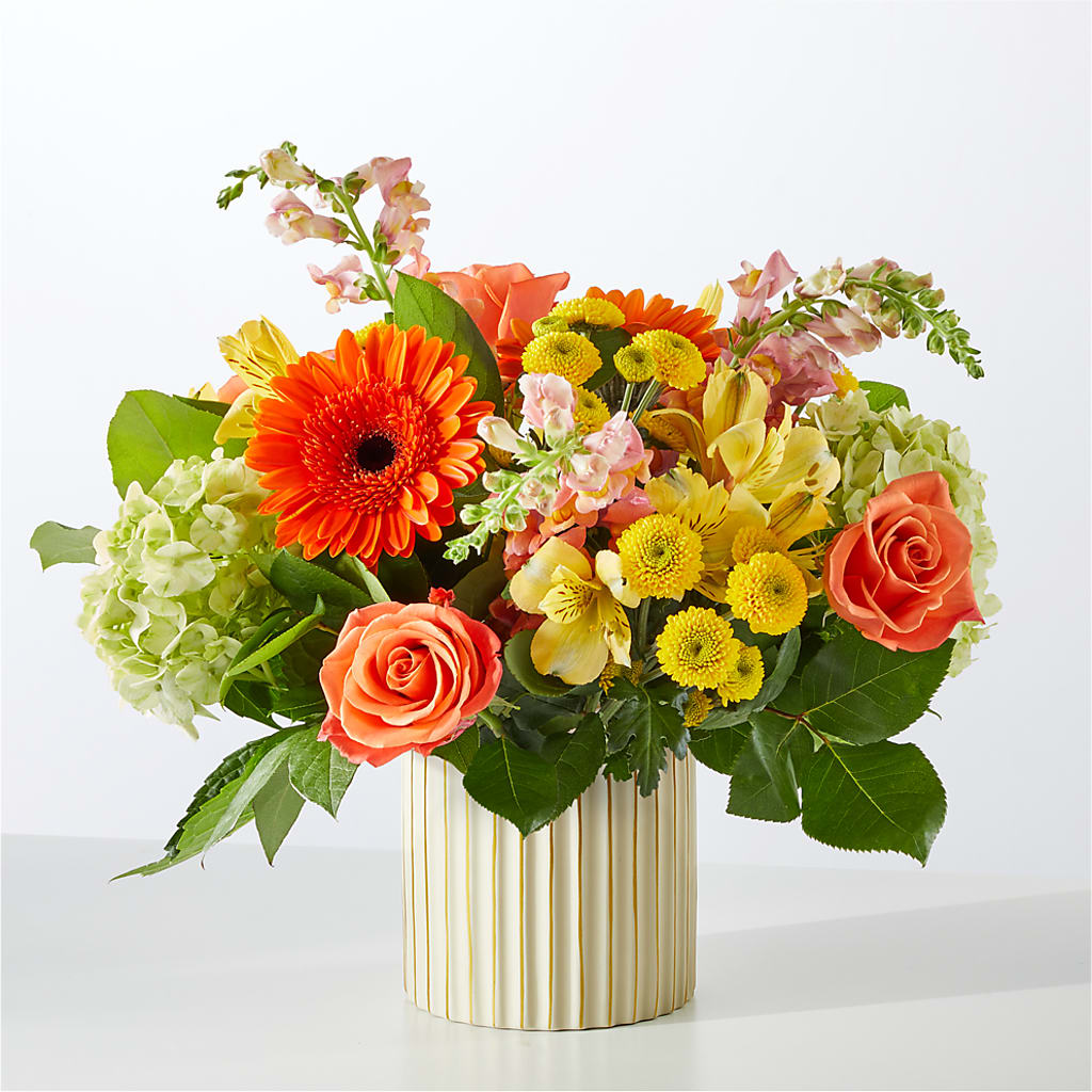 Autumn Sunshine Bouquet with Ivory Vase –  Herbert E Berg Florist Inc, Worcester MA
