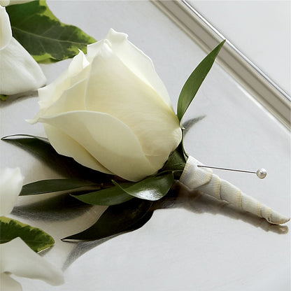 White Rose Boutonniere –  Herbert E Berg Florist Inc, Worcester MA