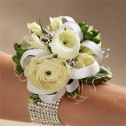 White Wedding Corsage –  Herbert E Berg Florist Inc, Worcester MA